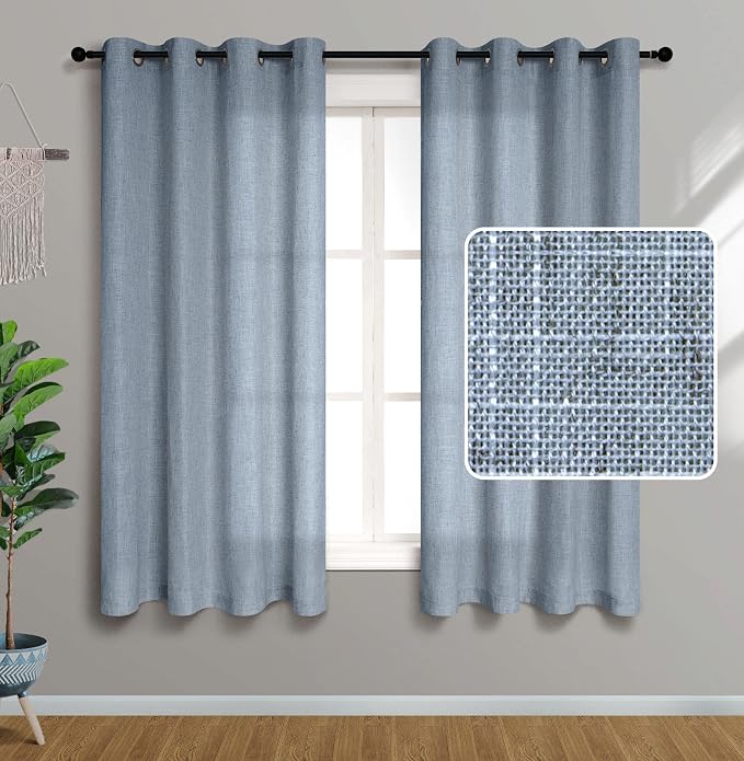 Pitalk Pale Blue Curtains 54 Inch Length for Bathroom Window 2 Panels Set Semi Sheer Small Window Curtains for Bedroom 52x54 Inches Long