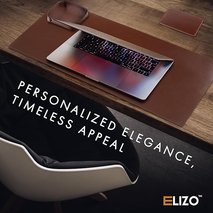 ELIZO Leather Desk Pad Real Leather Desk Mat Thick (3mm) Double Layer (32x16) Cover Blotter Desk Protector Large Computer Mat for Keyboard Mouse Pad Table Laptop Mat Office Accessories - Chestnut