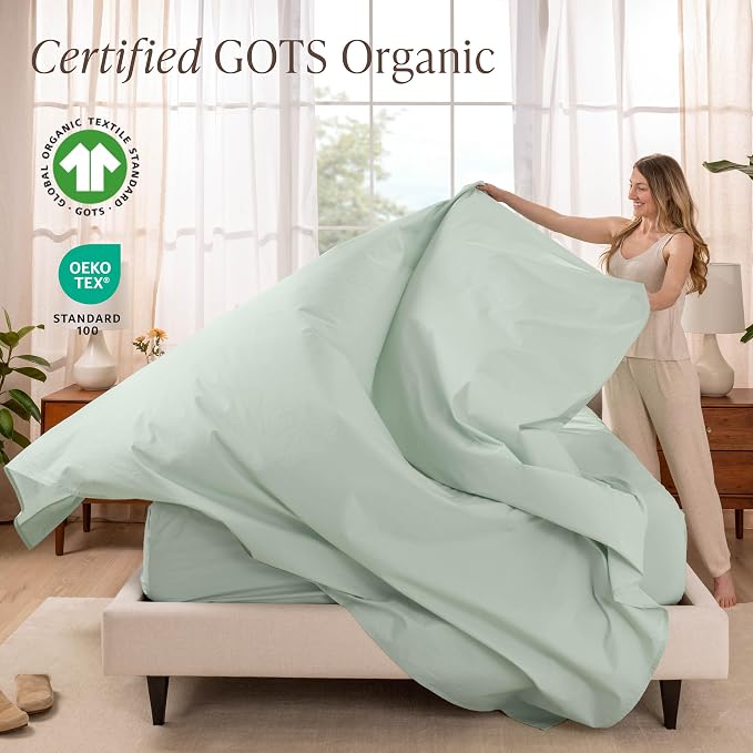 Bare Home 100% Organic Cotton Twin XL Sheet Set - Crisp Percale Weave - Lightweight & Breathable - Bedding Sheets & Pillowcases (Twin XL, Willow)