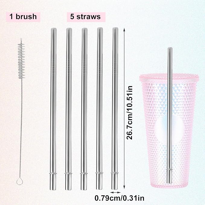 Lyreh 6 Pcs Stainless Steel Straws Replacement for Starbucks Cold Cup Venti 24 oz, Reusable & BPA-Free Metal Straight Tumbler Straws with Cleaning Brush for Starbucks