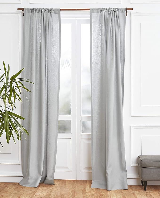 Solino Home Soft Grey Linen Curtain 120 Inches Long, Light Filtering Rod Pocket Curtain 52 x 120 Inch, 100% Pure Linen European Flax Window Treatment for Living Room, Bedroom - 1 Panel