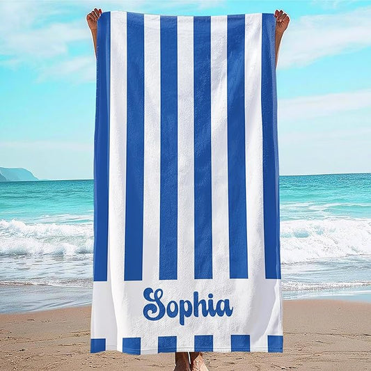JML Personalized Beach Towel with Name, Custom Cabana Stripe Beach Towel, Customized Microfiber Pool Towel, Quick Dry & Absorbent Swim Towel for Adult,Mother's Day, Birthday, Summer Holiday,Vacation