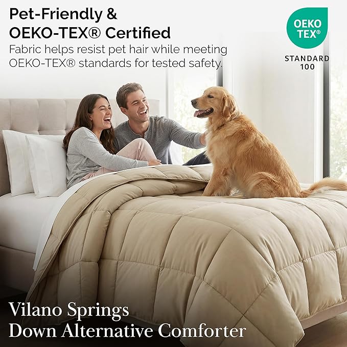 Southshore Fine Living, Inc. Beige Comforter, Twin Size Bedding, Cozy, Down Alternative Fluffy Comforter for Dorm Room, Machine Washable Twin XL Comforters, Pet Hair Resistant Bedding, Soft Sand