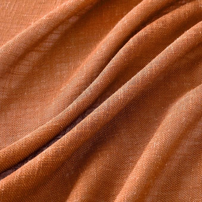 MIULEE Orange Curtains 96 Inch Length 2 Panels for Bedroom Living Room, Soft Thick Linen Textured Window Drapes Semi Sheer Light Filtering Back Tab Rod Pocket Burlap Look Fall Boho Decor