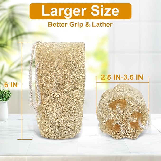 Natural Loofah Sponge (2 Pcs), 6“ Organic Loofah Eco Friendly 100% All Natural Biodegradable luffa Cleaning Exfoliating Body Scrubber Egyptian Loofa for Deep Clean Real loofah Bath Shower Men Women