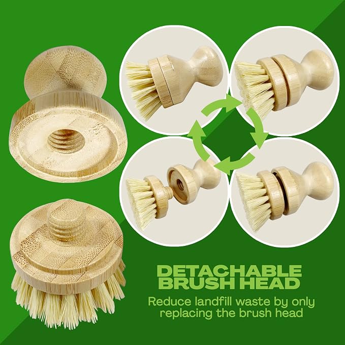 JuneLily Short Sisal Dish Brush Plant-Based for Kitchen Bathroom Cleaning Produce Washing Dishes (Short Dish Brush)