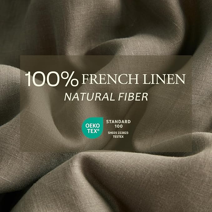 DAPU 100% Linen Duvet Cover Set - Pure Natural French Flax Linen with Corner Ties and Zipper Closure Soft Breathable Durable for Hot Sleepers 1 Duvet Cover 2 Pillowcases (Gray Green, King)