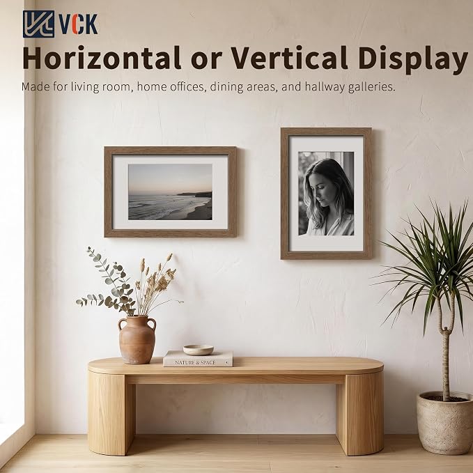 VCK 11x17 Poster Frames Walnut 3 Pack, Wide Border Wood, Tempered Glass, Display 8x12 Picture Photo with Mat or 11 x 17 Without, for Home, Office, Gallery, Woodgrain Series, Wall Hanging
