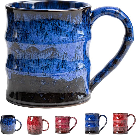 Midnight Blue Ceramic Coffee Mug 15oz - Handcrafted Artisan Mug with Large Handle for Comfort, Unique Birthday Gift for Him/Her, Office Desk Essential, Safe for Dishwasher