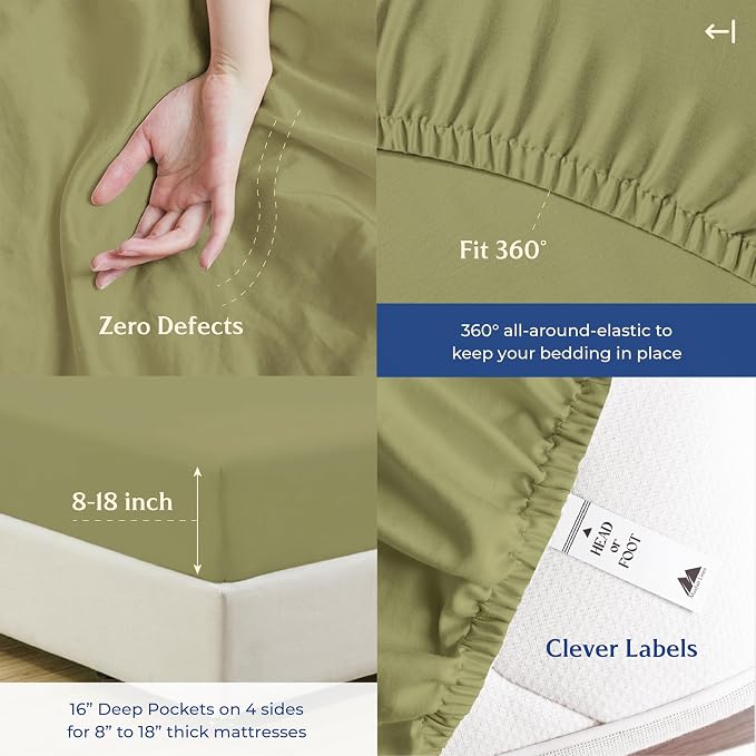 Mayfair Linen 100% Organic Cotton Percale Weave Fitted Sheet Twin Size, Sage Green, 1 Deep Pocket Twin Fitted Sheet, Fits Mattress Upto 16" Crisp and Cool Bed Linen, Luxury GOTS Certified Sheets