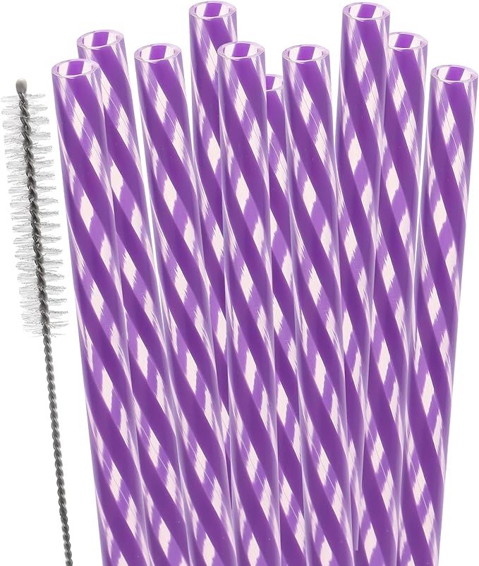 Dakoufish Replacement Straws for StanleylOwalalHydro Jug 40oz 30oz Tumbler,10 Pack 12 Inch Purple Reusable Straws With Cleaning Brush For Stanley Simple Modern Cup,Dishwasher Safe.