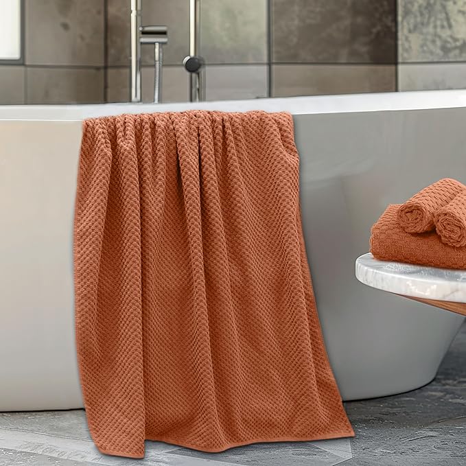 COTTON CRAFT Waffle 6 Piece Towel Set - 100% Cotton - 2 Oversized Luxurious Euro Spa Waffle Weave Large Bath Towels, 2 Hand Towels, 2 Washcloths - Absorbent Quick Dry Hotel Bathroom Shower - Mocha