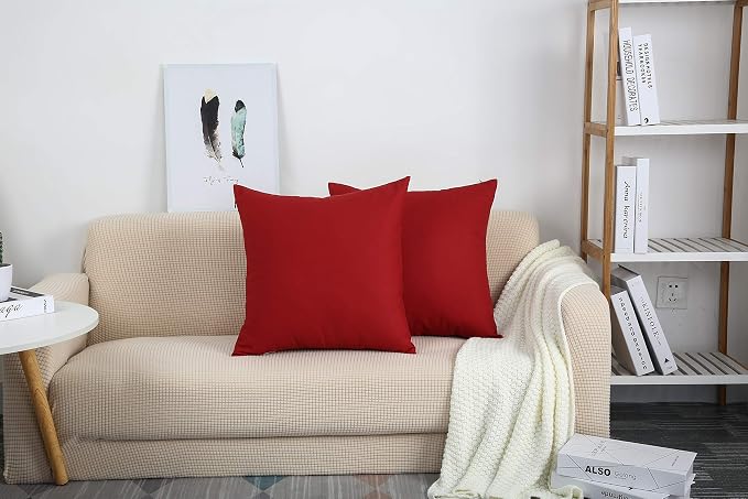 TangDepot 100% Cotton Solid Throw Pillow Cover 18x18 Deep Red | 100% cotton, same-color zip, machine wash & air dry. For living room, bedroom, office, car. 42 colors, 235 sizes. Cover only.