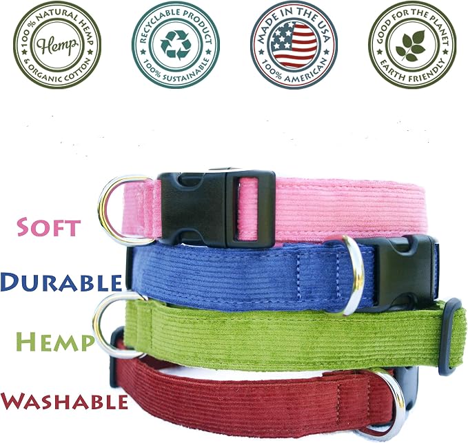Hemp Corduroy Dog Collar - No Pattern (1" Large, Pink)