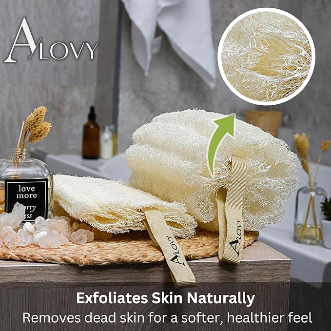 3-Pack Natural Egyptian Loofah Body Sponge, 100% Natural, Biodegradable, Large Size, Premium Quality