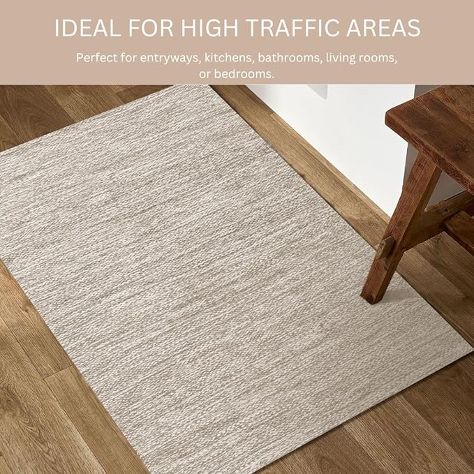 Hand Woven Area Rug 2x3 Feet - Rustic Farmhouse Boho Accent Rug for Living Room Bedroom Kitchen Entryway Floor Mats - Ideal for High Traffic Areas 100% Cotton Rag Rug Natural