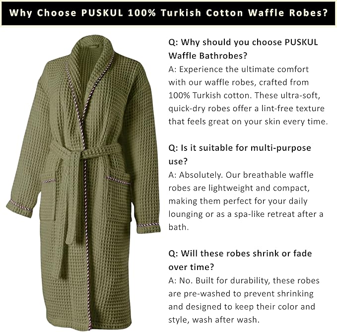 PÜSKÜL Luxury Waffle Robe for Women & Men - Natural 100% Turkish Cotton Bathrobe - Housecoat Womens & Housecoat Mens