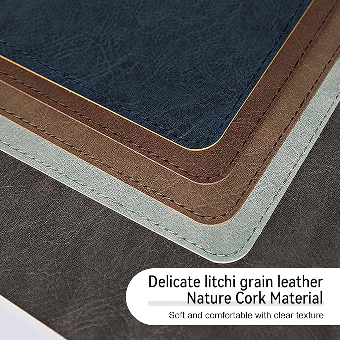 Imitation Crazy Horse Leather Desk Mat - Waterproof Desk Pad - Ideal for Large Mouse Pad and Desk Mats on Top of Desks (Dark Blue+Yellow, 11"*8")