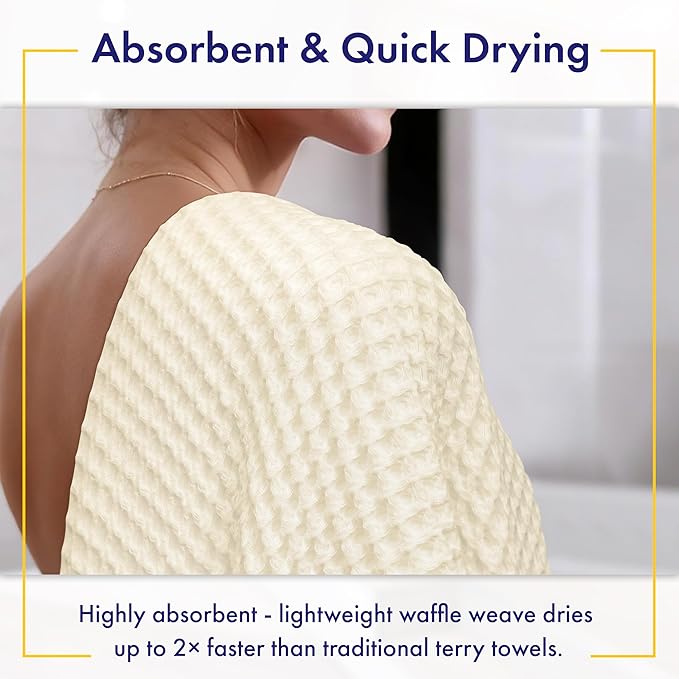 Alusa Home Ultra Soft Viscose from Bamboo Waffle Towels - Lightweight Bath Towel Set of 6 - Compact, Quick Dry & Lint Free (Papyrus)