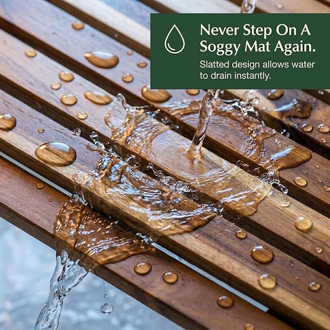 EcoDecors, Teak Shower Mat, Wood, Teak Shower Mat for Inside Shower, 31 inch x 18 inch, in Natural Color