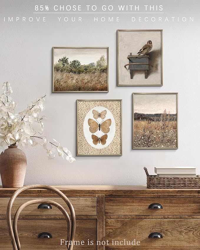 Vintage Wildflower Field Landscape Painting, Farmhouse Country landscape Wall Art, Cottage Flower Garden Landscape Oil Art Print, Country Field Style Retro Wall Decor for Gallery Living Room Bedroom (UNFRAMED 8x10in)
