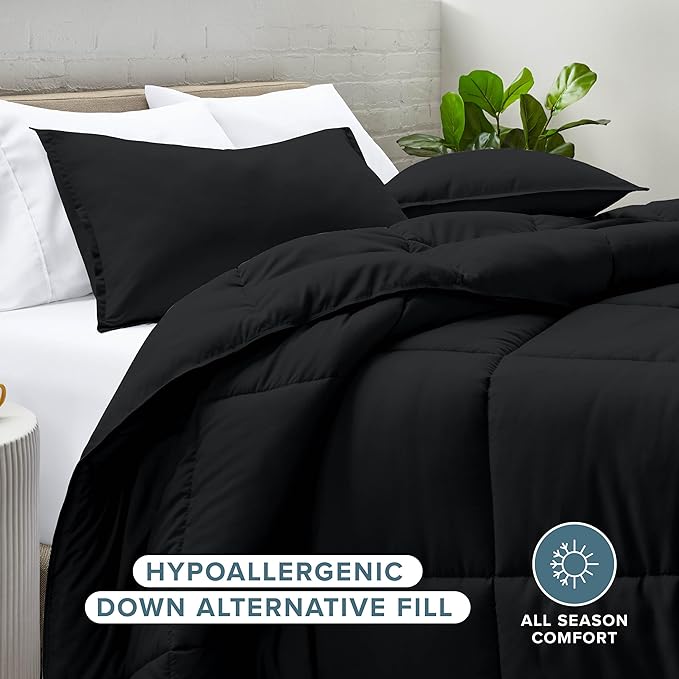Bare Home Full Size Comforter Set - Ultra-Soft Goose Down Alternative - Premium 1800 Series - All Season Warmth - Black