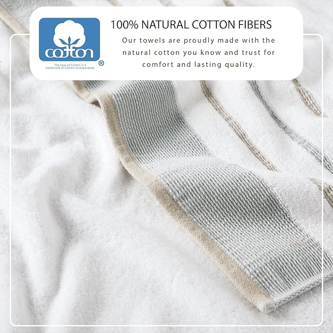 Great Bay Home Decorative Bath Towel Set - Cotton 4 Pack 54x27 Bath Towel Set - Durable Towels for Bathroom Decor (Glacier Grey/Cappuccino)