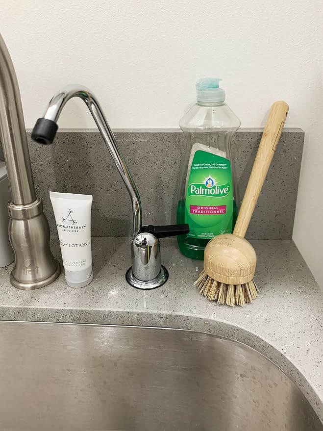 JuneLily Long Coconut Dish Brush Plant-Based Vegan for Kitchen Bathroom Cleaning Produce Washing Dishes (Long Dish Brush & Coconut Brush Head)