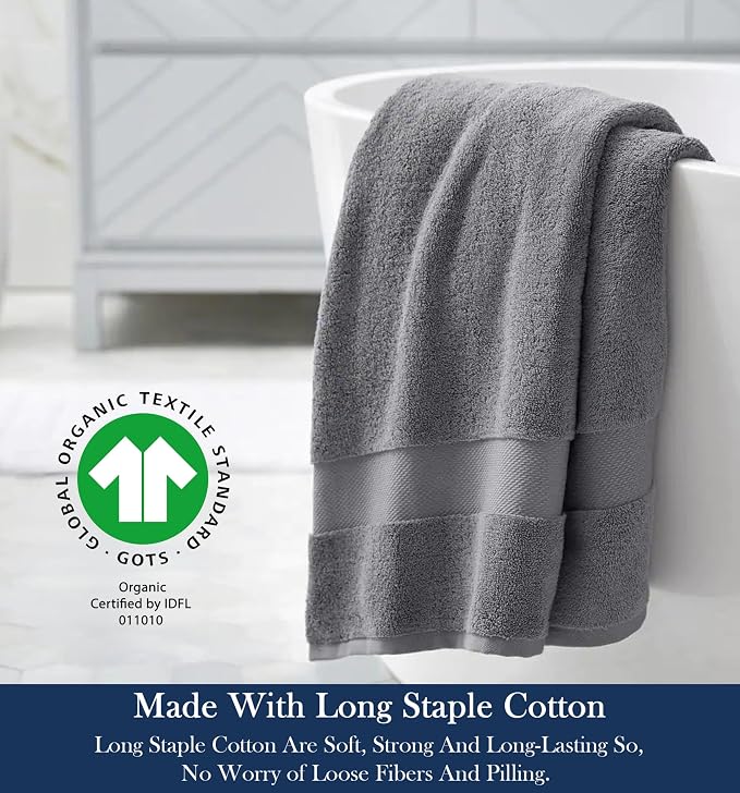Organic Cotton Luxuriously Plush Bath Sheet | GOTS & Oeko-TEX Certified | Premium Hotel Quality Towels | Feather Touch Technology| 650 GSM Long Staple|Soft, Quick Dry & Ultra-Absorbent 36"x70"