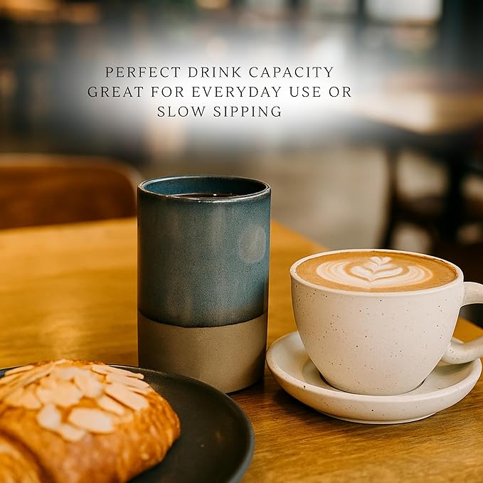 Handmade Ceramic Coffee Mug 12 oz – Handleless Stoneware Cup for Coffee, Tea & Latte – Modern Minimalist Design, Microwave & Dishwasher Safe – Gift Mug for Home & Office (Set of-10)
