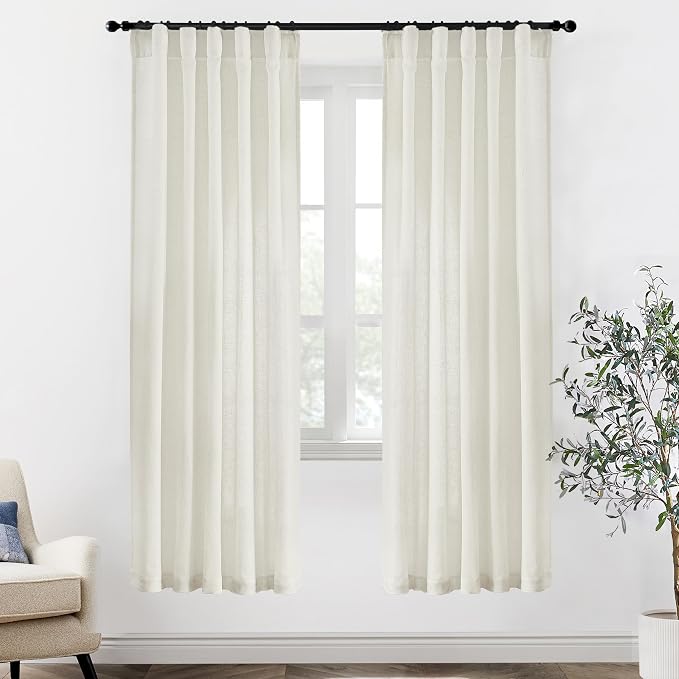 XTMYI Closet Curtain for Bedroom Open Closet, Linen Semi Sheer See Through Door Curtains for Dooway, 78 Inches Long 2 Panels Set, Cream Ivory