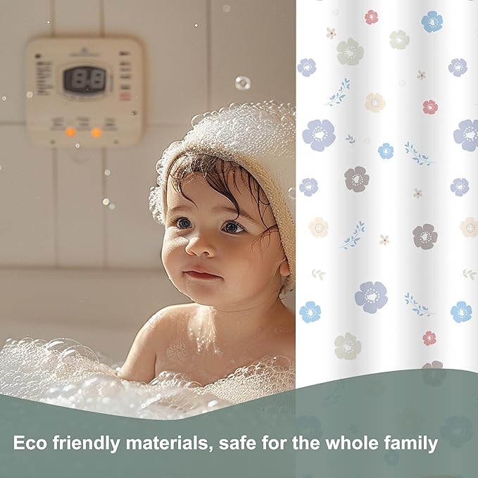Plastic Shower Curtain Liner, Premium EVA 5G Cartoon Flower Shower Curtain, Shower Curtains for Bathroom with 3 Magnetic Weights and Rustproof Grommets (Cartoon Flower, 72x72 in)