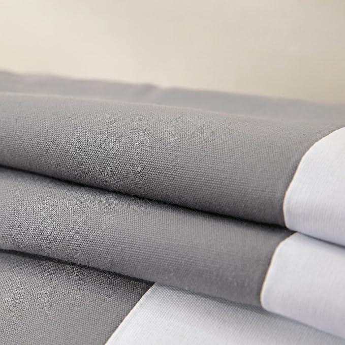 TAOSON Set of 2, Gray 100% Cotton Canvas Patchwork Throw Pillow Covers 18x18 Inch, Modern White Striped Farmhouse Decor Cushion Covers for Sofa Couch Bedroom Living Room