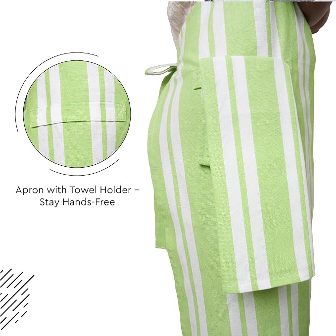 Encasa XO Cotton Kitchen Aprons for Women & Men with Pocket & Towel Loop, Adjustable Neck & Back Strap for Cooking, Baking