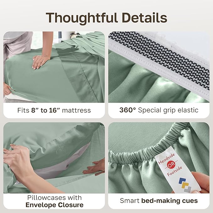 California Design Den 100% Egyptian Cotton Sheets Set - California King Sheets, Certified Authentic Luxury, Deep Pockets, Soft Sateen, Durable and Breathable Bedding Set for Hot Sleepers - Mint Green