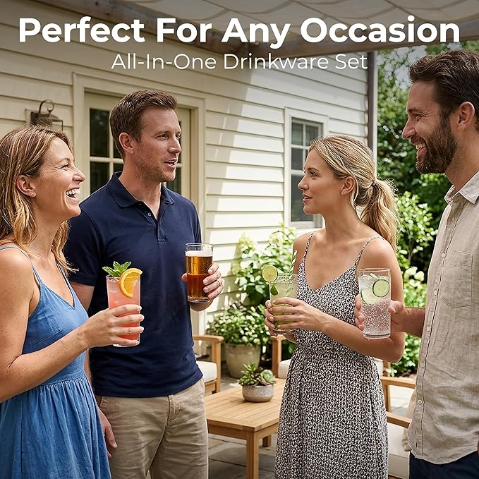 Zulay Kitchen Plastic Drinking Glasses (Set of 6) – 16oz Acrylic Shatterproof Water Cups for Home, Kitchen & Outdoors – Crystal Clear Glass Look – BPA & Lead-Free – Top-Rack Dishwasher Safe