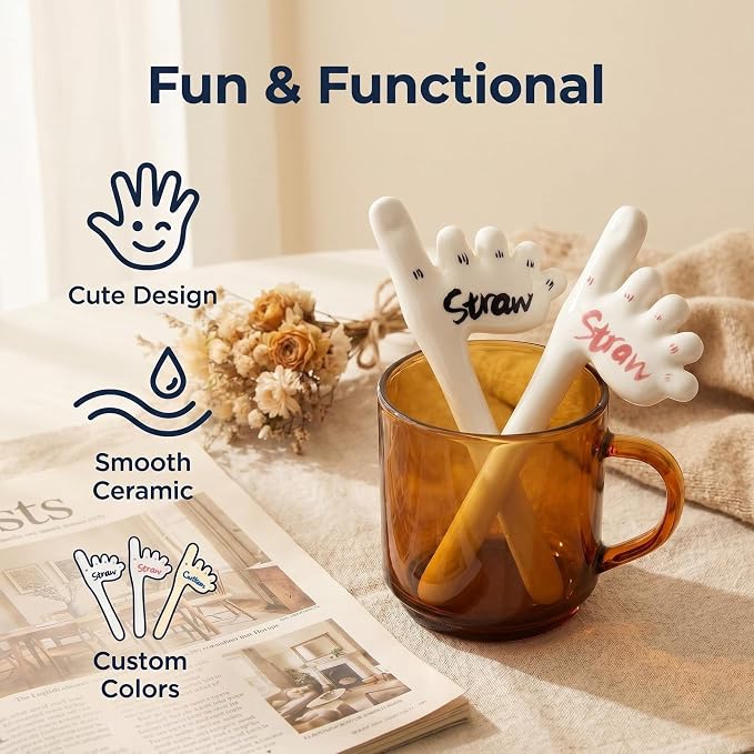 Funny Ceramic Foot Straw (Red pattern) | ceramic foot straw funny coffee straw cute toes straw