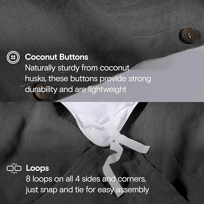 SIJO Premium Stone Washed Organic French Linen Duvet Cover, GOTS Certified Organic, Small Batch Sourced from Normandy, Best Cooling Linen Sheet Award by Sleep Foundation (Storm, King/Cal King)