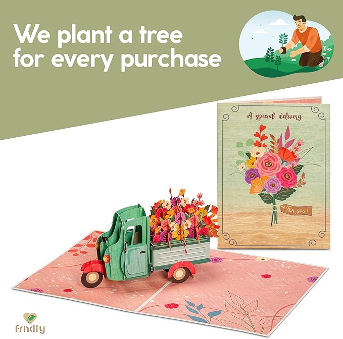 Frndly by Paper Love Vintage Flower truck Pop Up Card