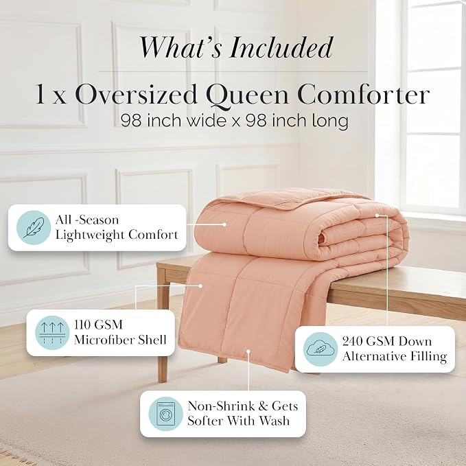 Southshore Fine Living, Inc. Full Size Comforters, Queen Size Down Alternative Comforter, Full Size Pet Hair Resistant Bedding, Fluffy Queen Comforters, Premium Hotel Bedding, Blush