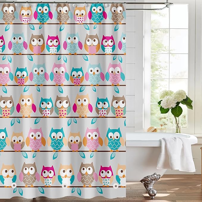 Plastic Shower Liner - Premium PEVA 4G Shower Curtain Liner with Rustproof Grommets and 3 Weighted Magnets, Waterproof Shower Curtain for Bathroom… (Owl, 72”*72”)