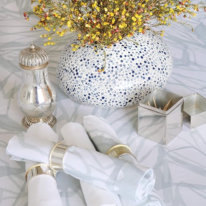 Huddleson Aqua White Printed Linen Napkin 20x20 (Set of Four) Luxury Italian Linen Napkin Sewn in US