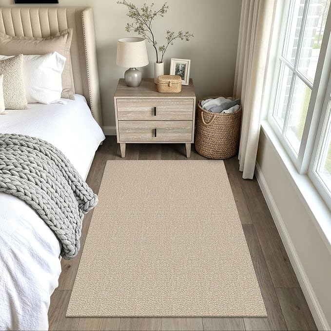 EARTHALL Washable Area Rug 4x5 Ft Non Slip Rugs for Entryway Braided Throw Rugs Bedroom Carpet Cotton Entry Rug Woven Floor Rug for Bedroom Dining Room Living Room, Send/Beige