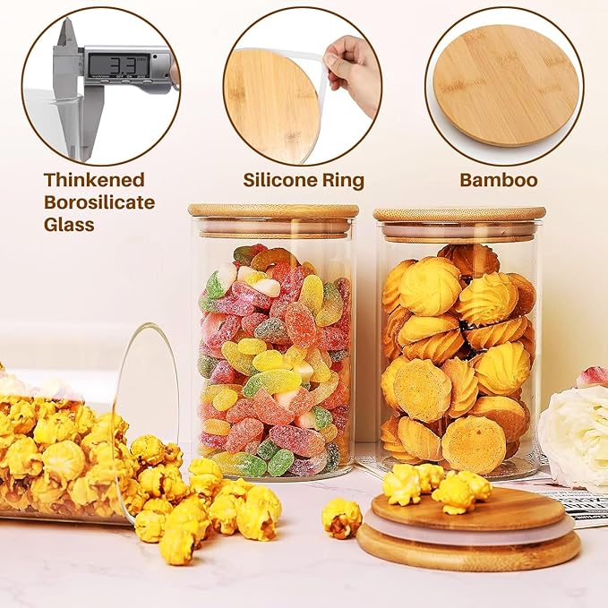 66 oz Glass Food Storage Jars with Airtight Lids, Tall Clear Glass Jar with Bamboo Lid, Airtight Food Canister for Pasta, Candy, Coffee, Sugar, Cookie, Snack. (Round | 10+11 Inch) x2