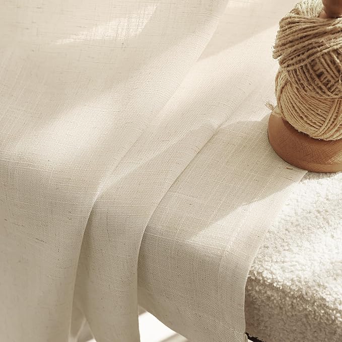 Faux Linen Beige Curtains 98 inches Long for Living Room Rustic Farmhouse Linen Drapes Semi Sheer Burlap Textured Canvas Cloth Curtain Panels Set of 2 Kahki Tan Colored