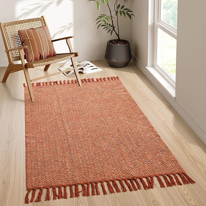 Lahome Belle Boho Kitchen Rug, 3x5 Fall Rugs for Bedroom Lightweight Bathroom Area Rug Woven Indoor Door Mats for Entryway with Tassels, Farmhouse Throw Rug Non Shedding Floor Carpet for Office Dorm