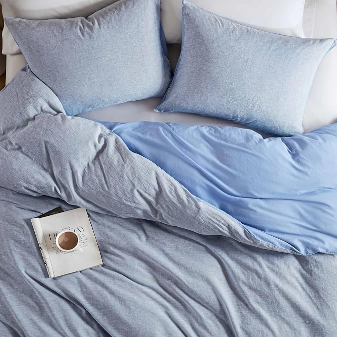 Hyde Lane Linen Duvet Cover Set Queen Size, 3Pcs Textured French Flax Linen Cotton Blend Bedding Set, Natural and Organic, Soft and Breathable, with 2 Pillow Shams, 90"x90", Blue