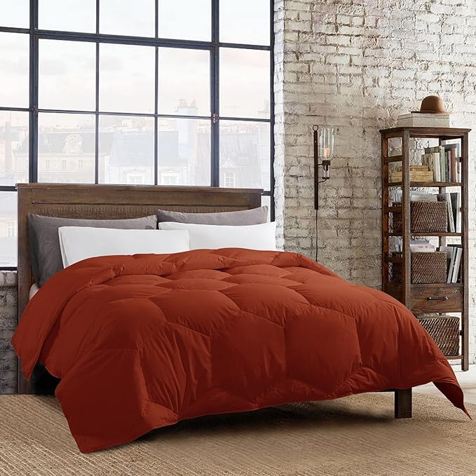 Feather and Loom Honeycomb Stitch Down Alternative All Season Comforter - Soft and Easy Care Microfiber Cover, Hypoallergenic High Loft Fiber Fill, Machine Washable - Color: Rust Size: Full/Queen