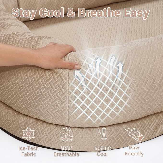 WROS Cooling Human Dog Bed for Summer, Breathable Washable Floor Lounger for People & Pets, 57'' x 35'' x 10'', Dune Brown, Pet Bed for Hot Weather Relaxing