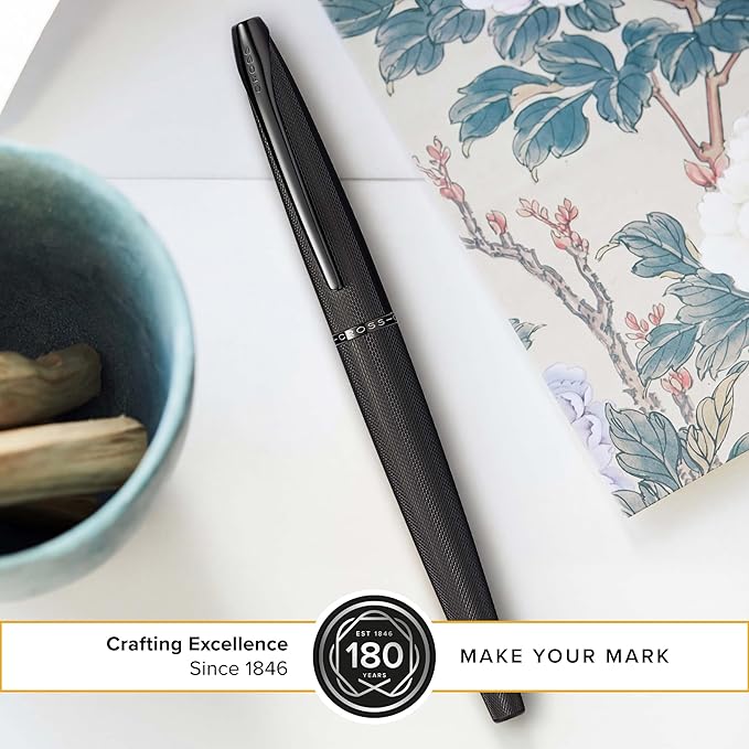 Cross ATX Brushed Black Stainless Steel Fine Nib Fountain Pen - Refillable Pen for Smooth Writing - Black Ink - Comfortable Grip - Long-Lasting - Professional Office Supplies